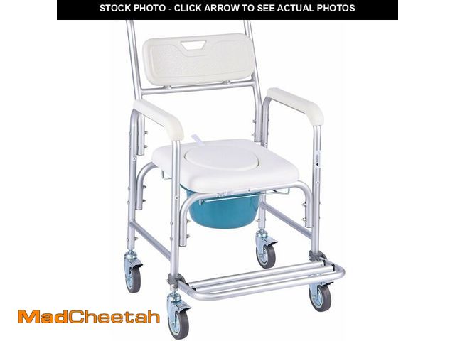 Lot 74-13041789 - VEVOR Bedside Commode Chair with Wheels, 350 lbs Capacity, 4-in-1 Portable Toilet and Raised Toilet ...
