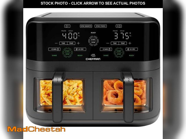 Lot 74-13657123 - Chefman Dual Basket Digital Air Fryer w/ Easy View Windows, 2 Independent 3 Qt Baskets - Black - UNU...