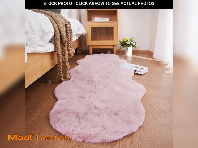 Lot 74-14426596 - Ghouse Soft Faux Sheepskin Fur Rug 2x6 Pink Fluffy Bedside Rugs Plush Rug Shag Nursery Carpet Area R...