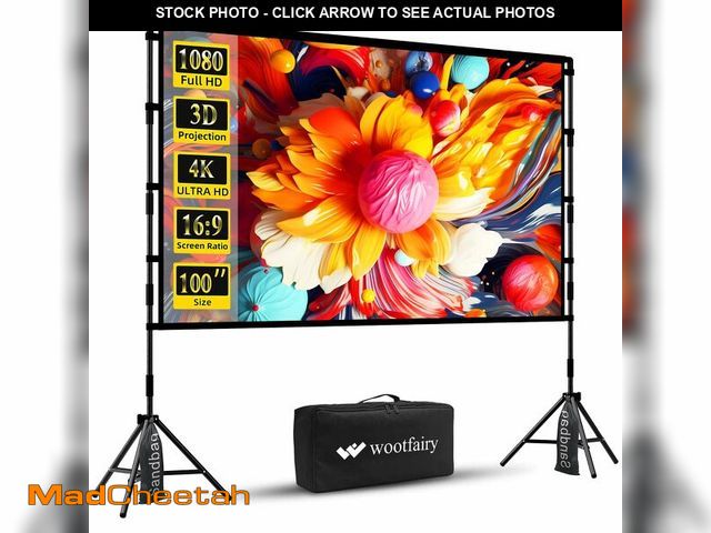 Lot 74-12880876 - Projector Screen with Stand, Wootfairy 100 inch Foldable and Portable Projection Screen 16:9 4K HD R...