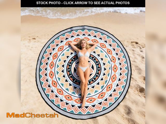 Lot 74-14381330 - HIHOHO Round Beach Blanket Sandproof Waterproof Durable Quick Drying Portable Large Picnic Blanket f...