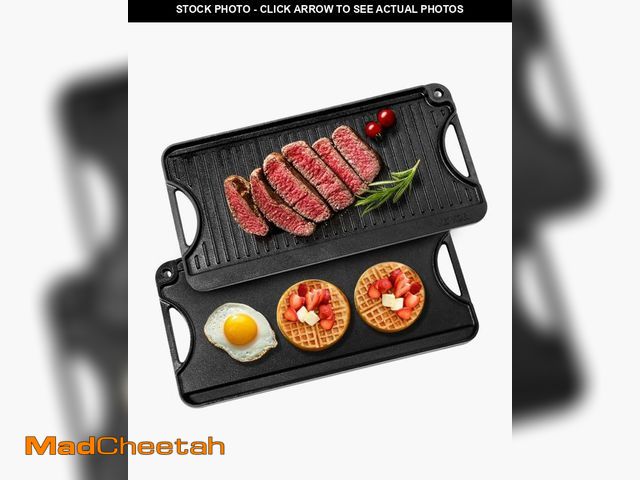 Lot 74-12137356 - VEVOR Reversible Grill/Griddle, 20x10 inch Pre-Seasoned Cast Iron Griddle, Portable Rectangular Pan ...