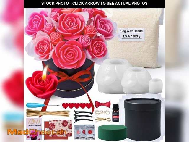 Lot 74-14052375 - Rose Candle Making Kit with Round Gift Box,76 PCS All in One Set with 3D Rose and Bear Silicone Mold...