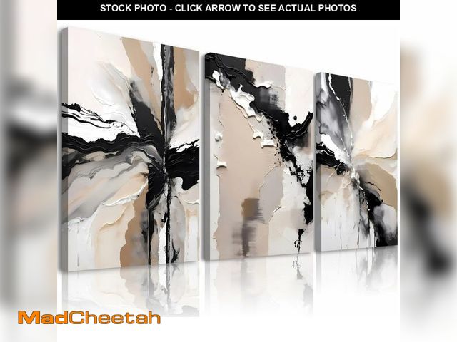 Lot 74-13709037 - 3pcs Framed Black Beige Netural Wall Art,Modern Geometric Abstract Wall Decor Living Room,Beige Blac...