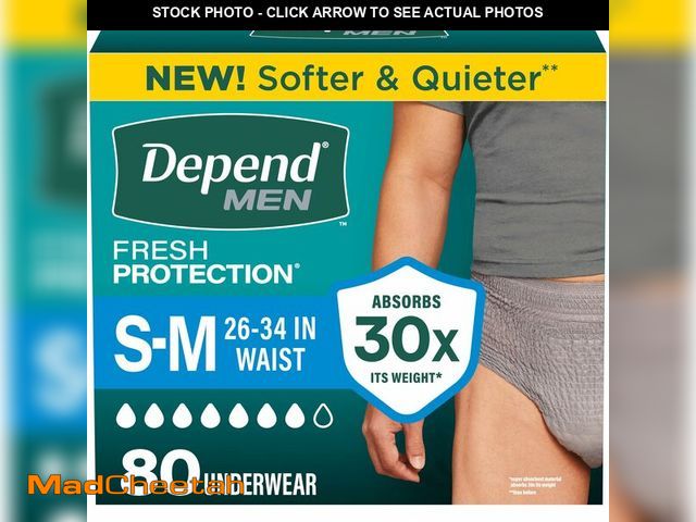 Lot 74-14266267 - Depend Fresh Protection Adult Diapers, Incontinence Underwear for Men, Disposable, Maximum, Small/Me...