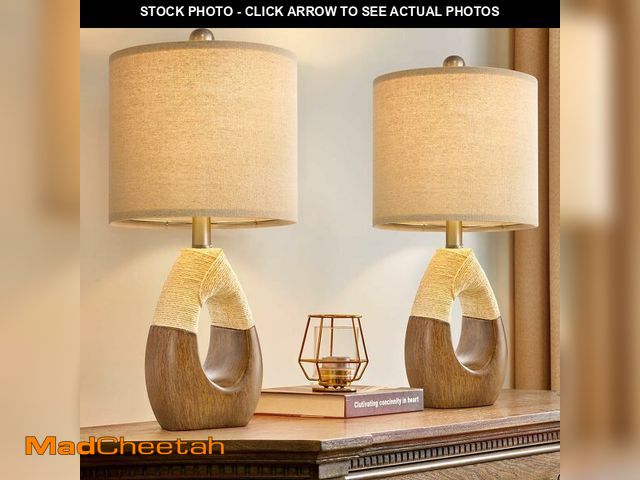 Lot 74-14063152 - OYEARS Boho Table Lamps Bedroom Living Room Set 2,Suitable for Small Space,Farmhouse RattanTable Lam...