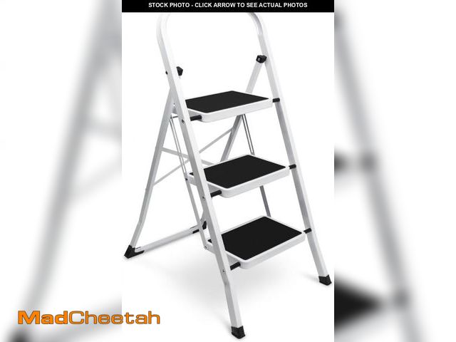 Lot 74-12096534 - SZHLUX 3 Step Ladder, Foldable Steel Stool with Wide Anti-Slip Pedals, Convenient Handgrip, Portable...