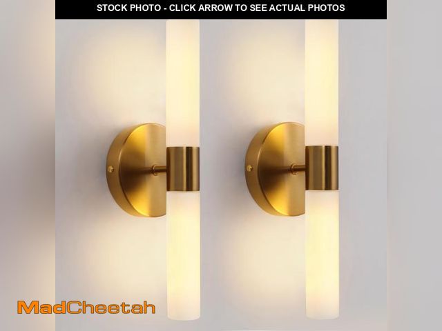 Lot 74-12438296 - KUZZULL Wall Sconces Set of Two, Brass Gold Bathroom Sconces Wall Lighting with White Glass, Modern ...