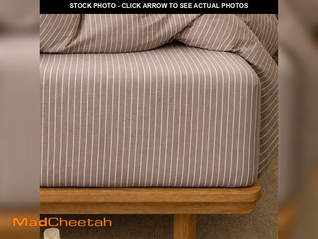 Lot 74-13627928 - MooMee Stripes Fitted Bottom Sheet Only 100% Washed Cotton Linen Like Textured Breathable Durable So...