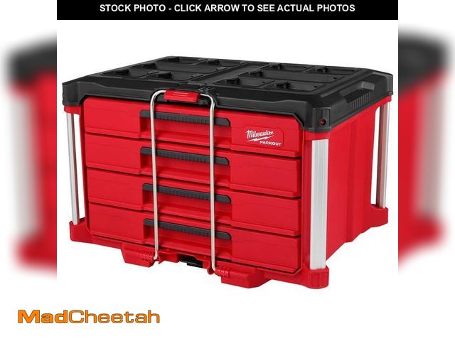 Lot 74-12929779 - Milwaukee PACKOUT 22 in. Modular 4-Drawer Tool Box with Metal Reinforced Corners and 50 lbs. Capacit...