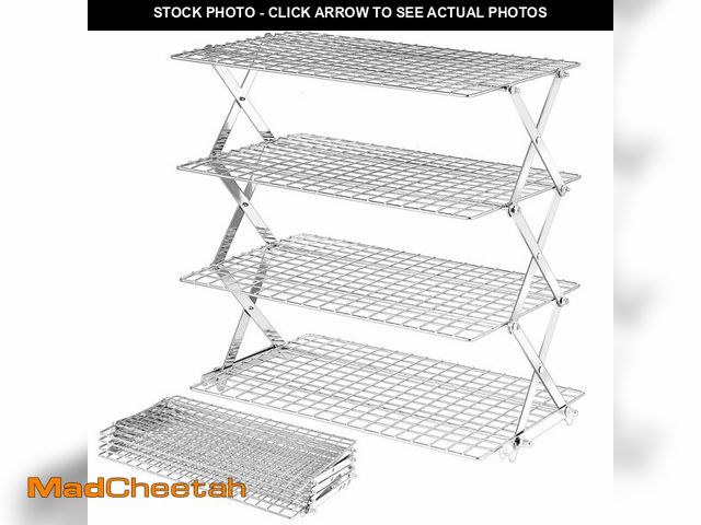 Lot 74-13540789 - BEWOS 4 Tier Collapsible Cooling Rack - Adjustable Stainless Steel Baking Rack with Leak-Proof Mesh,...