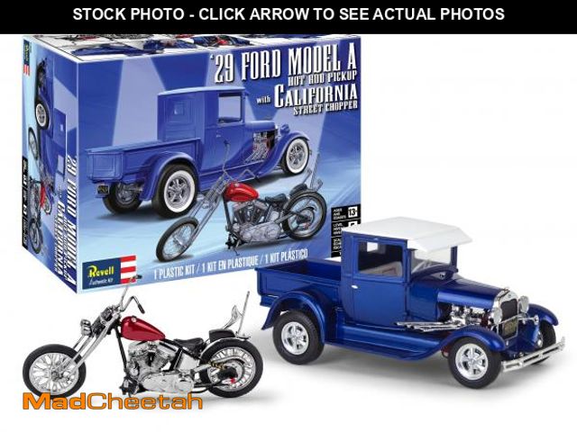 Lot 74-12220177 - Revell 14565 1929 Ford Model A Hot Rod Pickup with California Street Chopper 1:25 Scale 205-Piece Sk...