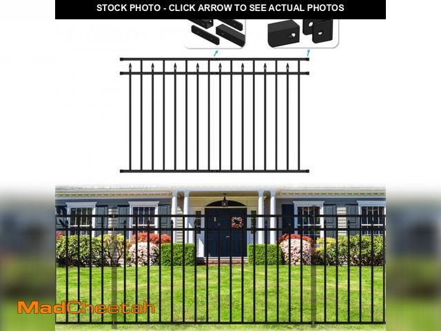 Lot 74-12274312 - Heavy-Duty Black Metal Fence Panel, 6.5' W x 4' H, Pre-Fab Wrought Iron, Rust-Resistant, Easy to Ins...