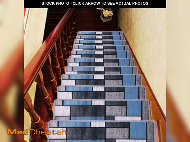 Lot 74-12115989 - HQCHOOSE Stair Treads for Wooden Steps Non Slip 13 PCS 8" x 30" Indoor Safety Anti Skid Blue Grey St...