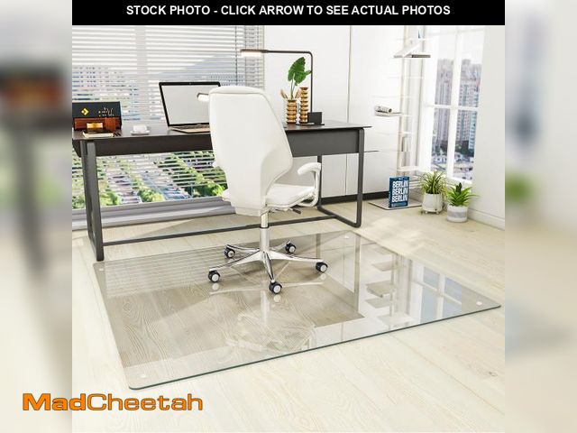 Lot 74-12298967 - [Tempered Glass] 46" x 55" Glass Chair Mat, Heavy Duty Hard Floor Mat with Round Corner and Polished...