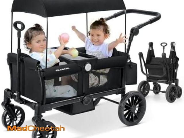 Lot 74-12096121 - ELEMARA Wagon Stroller for 2 Kids, Premium All-Terrain Stroller with Canopy, Adjustable Push/Pull Ha...