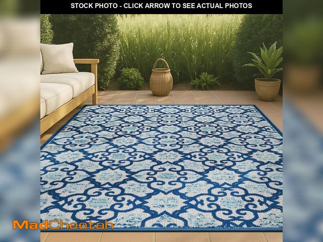 Lot 74-14349510 - JONATHAN Y Tile Trellis Indoor Outdoor Area Rug 3X5 Light Gray/Blue, Gallia High-Low for Backyard, P...