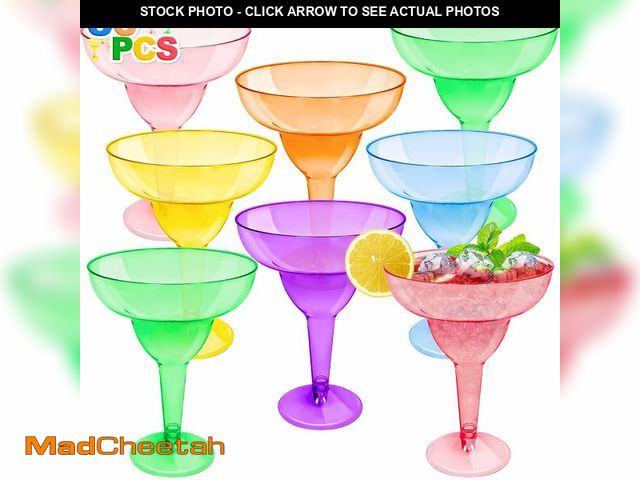 Lot 74-13955320 - TURNMEON 30 Pack Plastic Margarita Glasses 12 oz Disposable Neon Cocktail Cups for Cinco de Mayo Dec...
