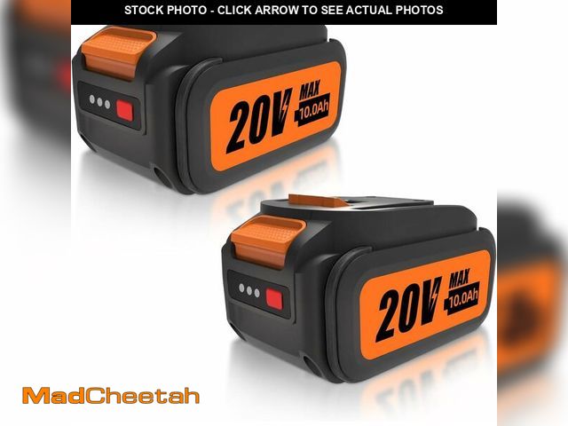 Lot 74-13764556 - Upgraded 2-Pack 20V 10.0Ah WA3520 High-Capacity Replacement Batteries with Power Indicator - UNUSED