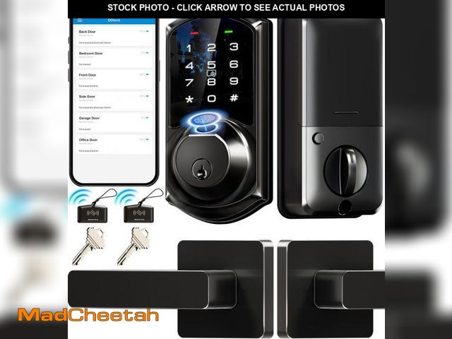 Lot 74-12222027 - Veise VE07-L Fingerprint Smart Locks for Front Door with 2 Lever Handle Set, App Control, Keyless En...