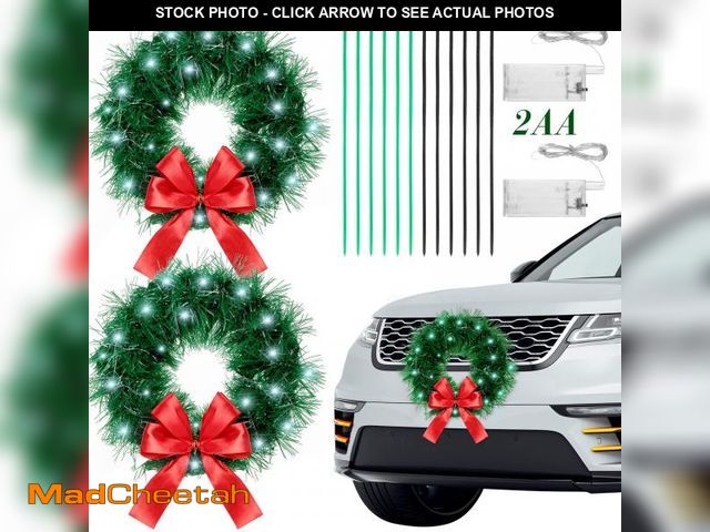 Lot 74-12370462 - Yuxung 2 Pieces 13 Inch Car Christmas Wreath with 20 Small White Light Christmas Car Decoration with...