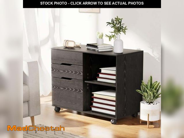 Lot 74-12887893 - CONCETTA 3 Drawer File Cabinet with Wheels, Rolling Wood Printer Stand and Open Storage Shelves for ...