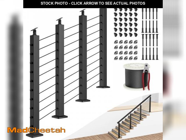Lot 74-12206234 - BLIKA Complete Set 36" Stair Railing Post Kit(Post 35"x2"x2"), Black 25-35ÃÂ° Angle Drilled Line Po...
