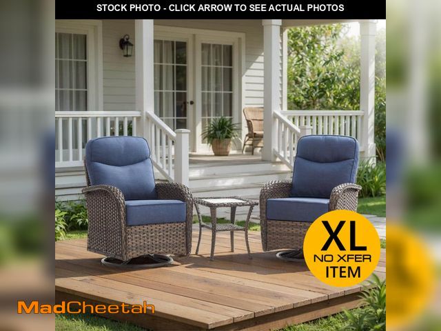 Lot 74-14252493 - Bellefurn Rivieral 3-Piece Brown Wicker Swivel Glider Outdoor Rocking Chair with Side Table and 6 In...