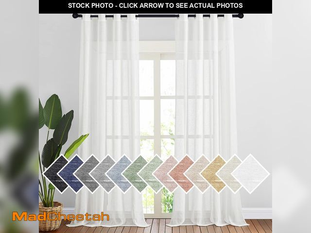 Lot 74-12704150 - NICETOWN Linen Sheer Curtains 96 inches Long for Living Room, Bedroom Curtains 2 Panels Set Grommet ...