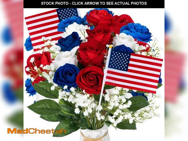 Lot 74-14263597 - 28 Pcs Red White and Blue Flowers, Patriotic Memorial Bouquet Atificial Flowers, Thank You Veterans ...