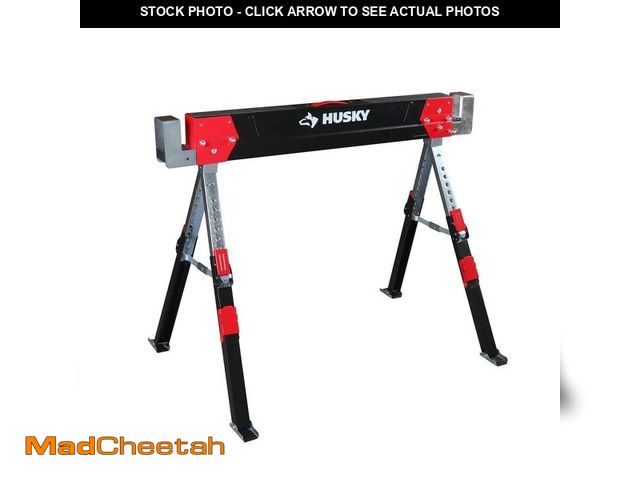 Lot 74-12552980 - Husky 25.5 in. x 42.5 W/25.5 in. to 32.5 in. H Adjustable Saw Horse and Jobsite Table with 1300 lbs....