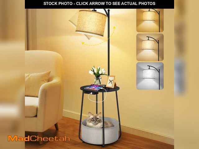 Lot 74-12779784 - OUTON Floor Lamp with Table, End Table with Lamp for Living Room with USB &amp; Type C Charging Port...