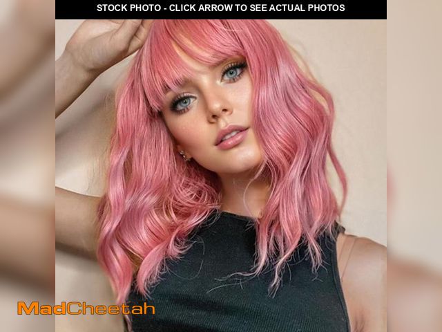 Lot 74-11558424 - VCKOVCKO 14Inches Loose Wave Bob Wig Wavy Pink Bob Wig with Air Bang Curly Hair Wigs Synthetic Cospl...