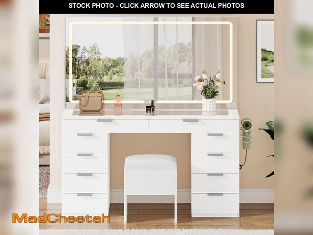 Lot 74-12388969 - YITAHOME Vanity Set, Makeup Vanity Desk with Adjustable LED Mirror, Power Outlets, 10 Drawers, Magni...