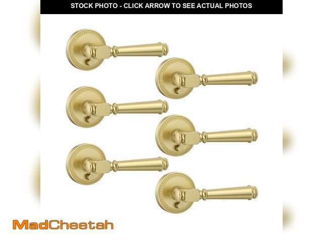 Lot 74-13711962 - Amerdeco 6 Pack Brushed Gold Privacy Door Handles, Gold Interior Door Knobs,Heavy Duty Door Lever fo...