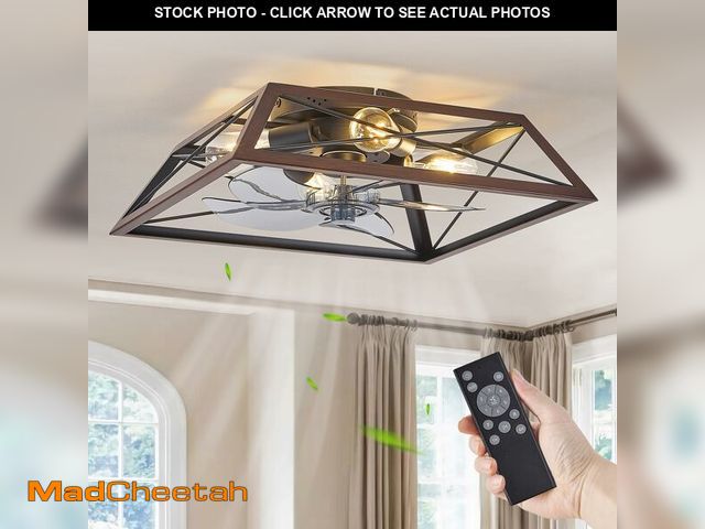 Lot 74-14601625 - LEDIARY Ceiling Fan with Light, 24 Inch Farmhouse Caged Flush Mount, Low Profile Fan Light Fixture, ...