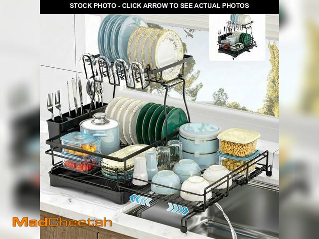 Lot 74-13711219 - 2 Tier Dish Drying Rack, Large Extendable Dish Racks for Kitchen Counter or Over Sink, Dishrack with...