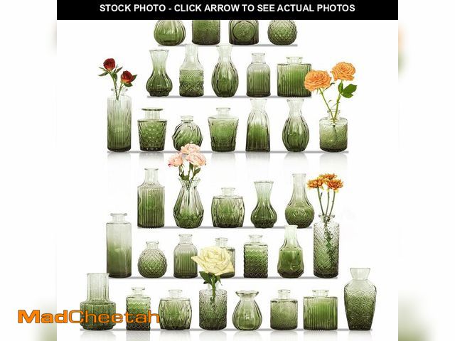 Lot 74-12708504 - 36Pcs Bud Vases Set Small Vintage Glass Bottles Bud Vases in Bulk Multiple Shape Cute Glass Vases fo...