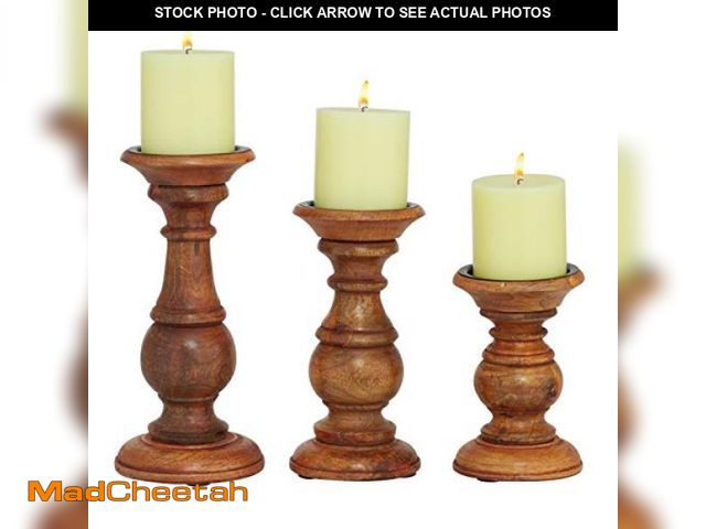 Lot 74-12367391 - Deco 79 Mango Wood Decorative Candle Holder Turned Style Pillar Candle Stand, Set of 3 Candlestick H...