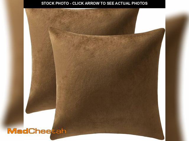 Lot 74-12632921 - DEZENE Throw Pillow Cases 24x24 Golden Brown: 2 Pack Cozy Soft Velvet Square Decorative Pillow Cover...