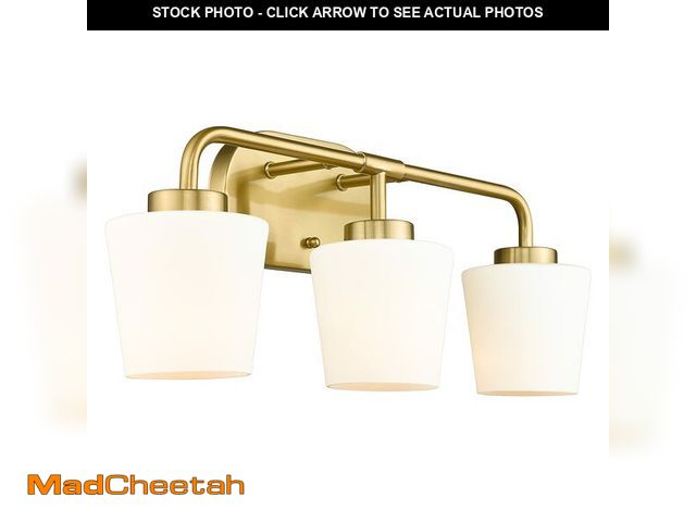 Lot 74-12874141 - Audickic Brushed Gold Bathroom Vanity Light, Farmhouse Brass Sconces Wall Lighting with Milk White G...
