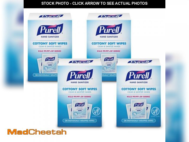 Lot 74-12311947 - PURELL Cottony Soft Hand Sanitizing Wipes, Clean Scent, 24 Individually Wrapped Wipes (Pack of 4 Box...
