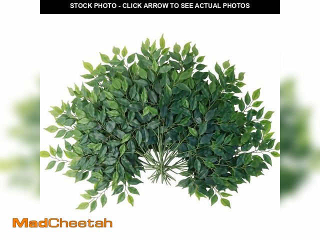 Lot 74-12605540 - mizii 24pcs Artificial Greenery Stems Silk Green Leaves Fake 23in Ficus Garland Spray Plants Faux Gr...
