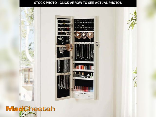 Lot 74-12782803 - CONCETTA 47" Full-Length Mirror Jewelry Cabinet with 6 Auto LED Lights, Wall-Mounted/Door-Hanging St...