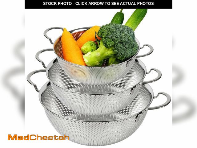 Lot 74-12970836 - COMPORT K Premium 18/8 304 Stainless Steel Strainer Set of 3 with Handles, Micro-Perforated Colander...