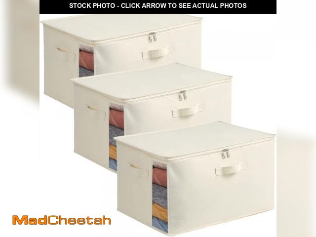 Lot 74-11558387 - Vailando 3-Pack Large Canvas Comforter Storage Bags for Clothes Sweater Clothes Organizer with Dual ...