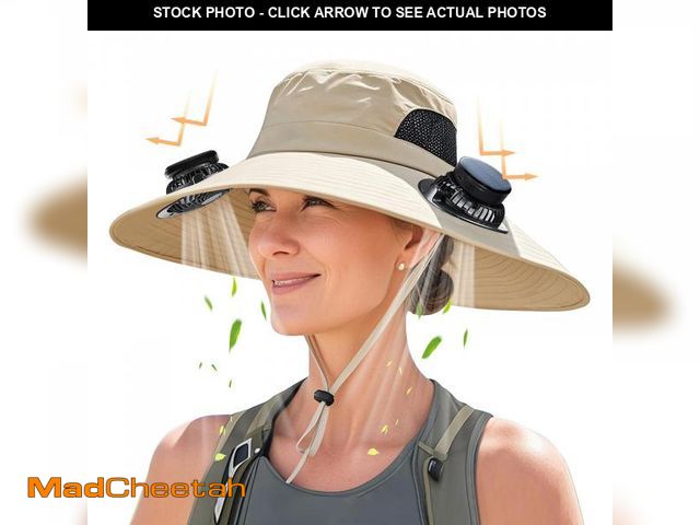 Lot 74-12442482 - Solar Fan Hat, Outdoor Wide Brim Sun Hat for Men Women UPF 50+ Bucket Hat Hands-Free Cooling for Fis...