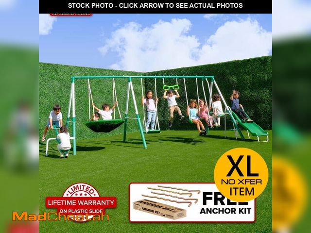 Lot 74-13774713 - Sportspower Bayside 7-in-1 Metal Swing Set, 1000 lb Total Capacity, Teeter-Totter, Swing, Saucer, St...