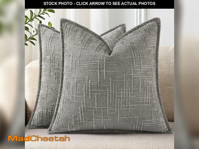 Lot 74-14207812 - decorUhome Chenille Throw Pillow Covers 18x18 Set of 2, Soft Textured Slubby Modern Decorative Pillo...