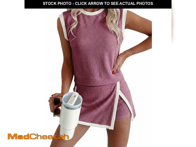 Lot 74-13568804 - EVALESS 2 Piece Sets for Women Summer Matching Athletic Lounge Outfits Ribbed Knit Tank Top and Elas...